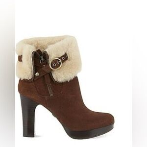 Ugg Scarlet EUC Brown Suede Ankle Boots with Fur Trim